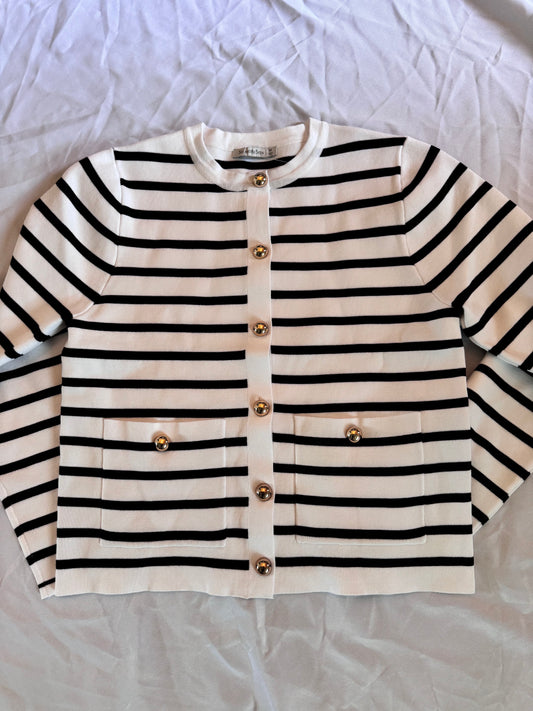 Striped Gold Button Up Sweater