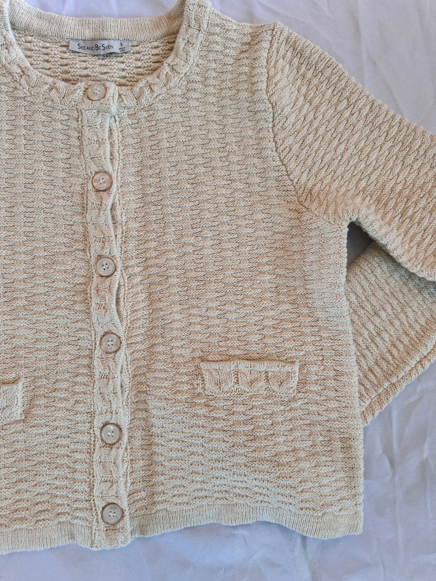 Cream Pearl Button Up Sweater